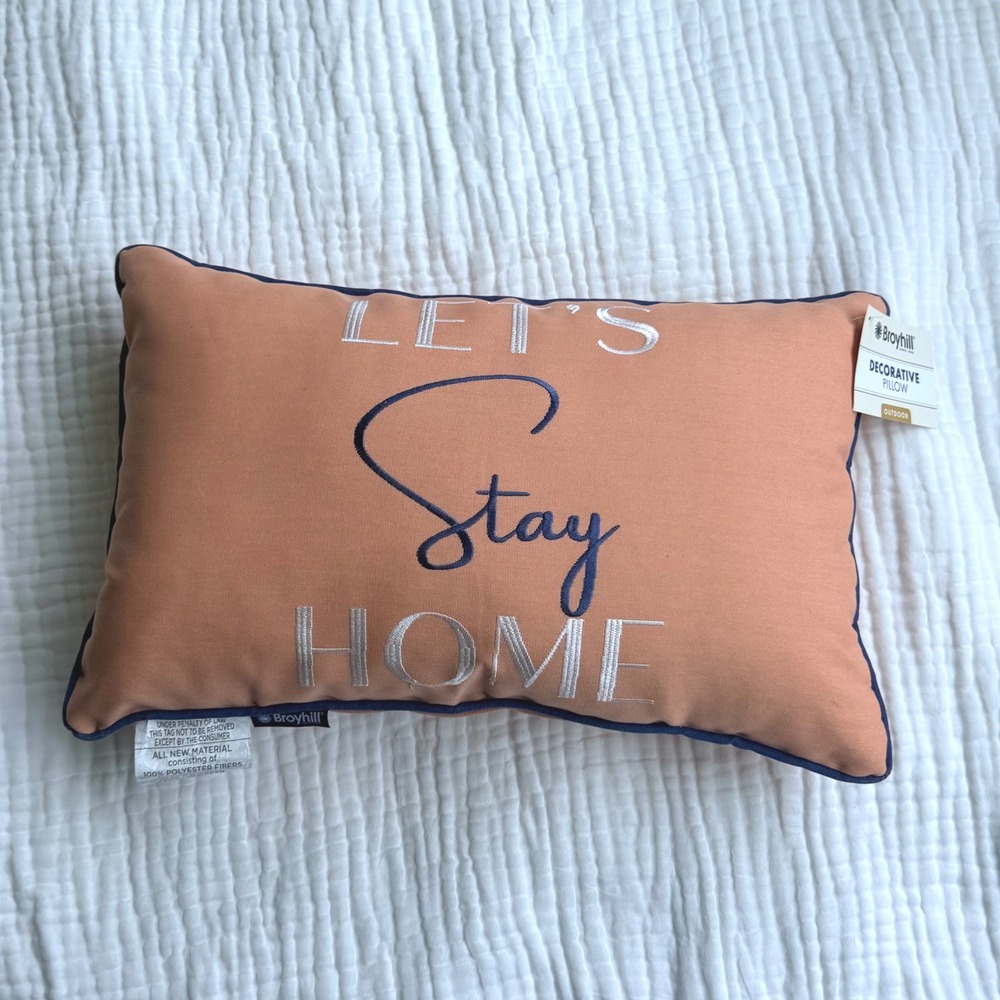 Broyhill Outdoor Decorative Throw Lumbar Pillow Lets Stay Home Orange Peach NWT
